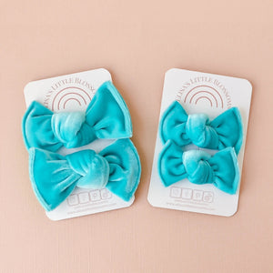 Knot Pigtails // Caribbean Blue Velvet Bows - littlelightcollective