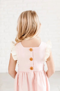 Valentines Linen Pinafore Dress in Strawberry and Cream - littlelightcollective