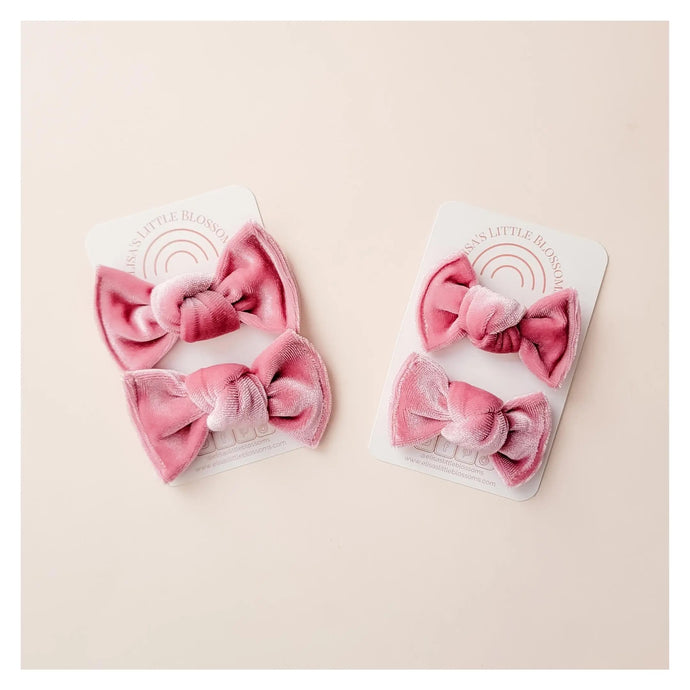 Knot Pigtails // Dusty Rose Velvet Bows - littlelightcollective