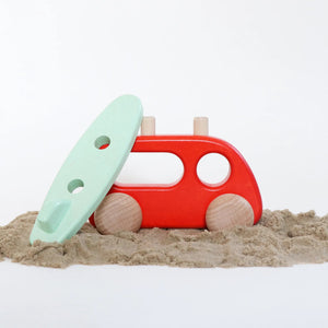 Wooden Camper Car with Surfboard - littlelightcollective