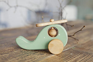 Wooden Mint Green Helicopter Toy - littlelightcollective