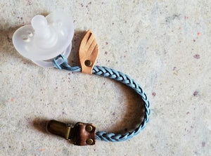 Braided Leather Pacifier / Toy Clip multicolors - littlelightcollective