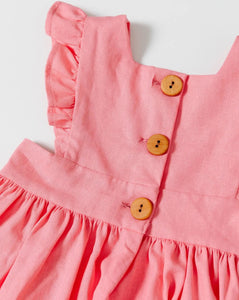 Valentines Linen Pinafore Dress in Guava - Pink - littlelightcollective