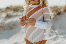 Load image into Gallery viewer, Pre-Order Beige Stripe Rainbow Zip Rash Guard Swimsuit - littlelightcollective