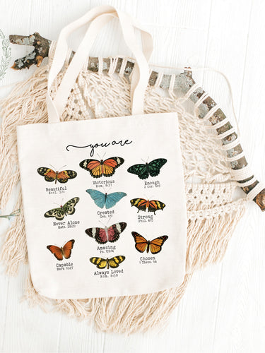 Butterfly Bible Verses Tote bag, Christian Sunday school bag - littlelightcollective