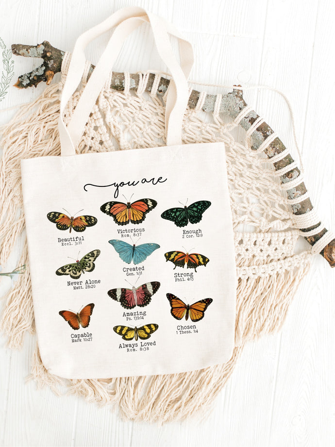 Butterfly Bible Verses Tote bag, Christian Sunday school bag - littlelightcollective