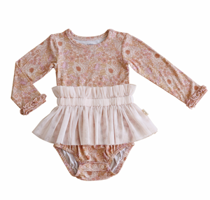 Long Sleeve Organic Tutu Romper- Bloom Floral - littlelightcollective