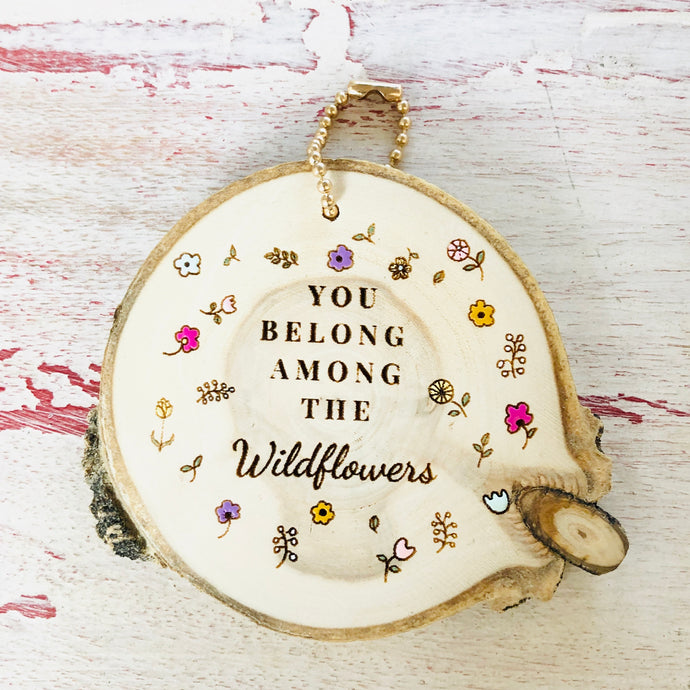 Mini Wood Round Wildflowers Keychain - littlelightcollective