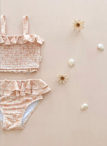 Shirred Two Piece Swimsuit- Peach Seashell - littlelightcollective